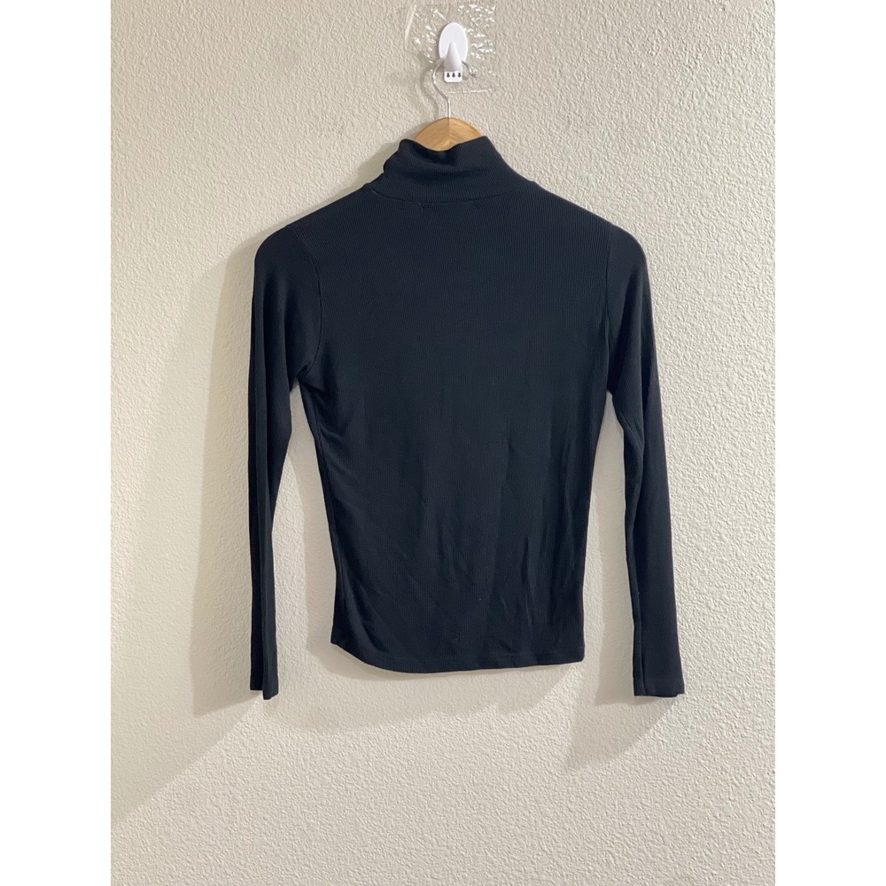 Brandy Melville Ribbed Turtleneck Top Black Long Sleeve One Size Minimalist - Picture 6 of 8